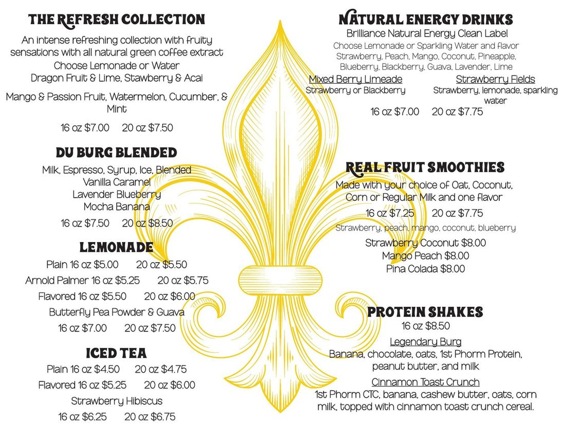 Café Du Burg drinks menu, side 1